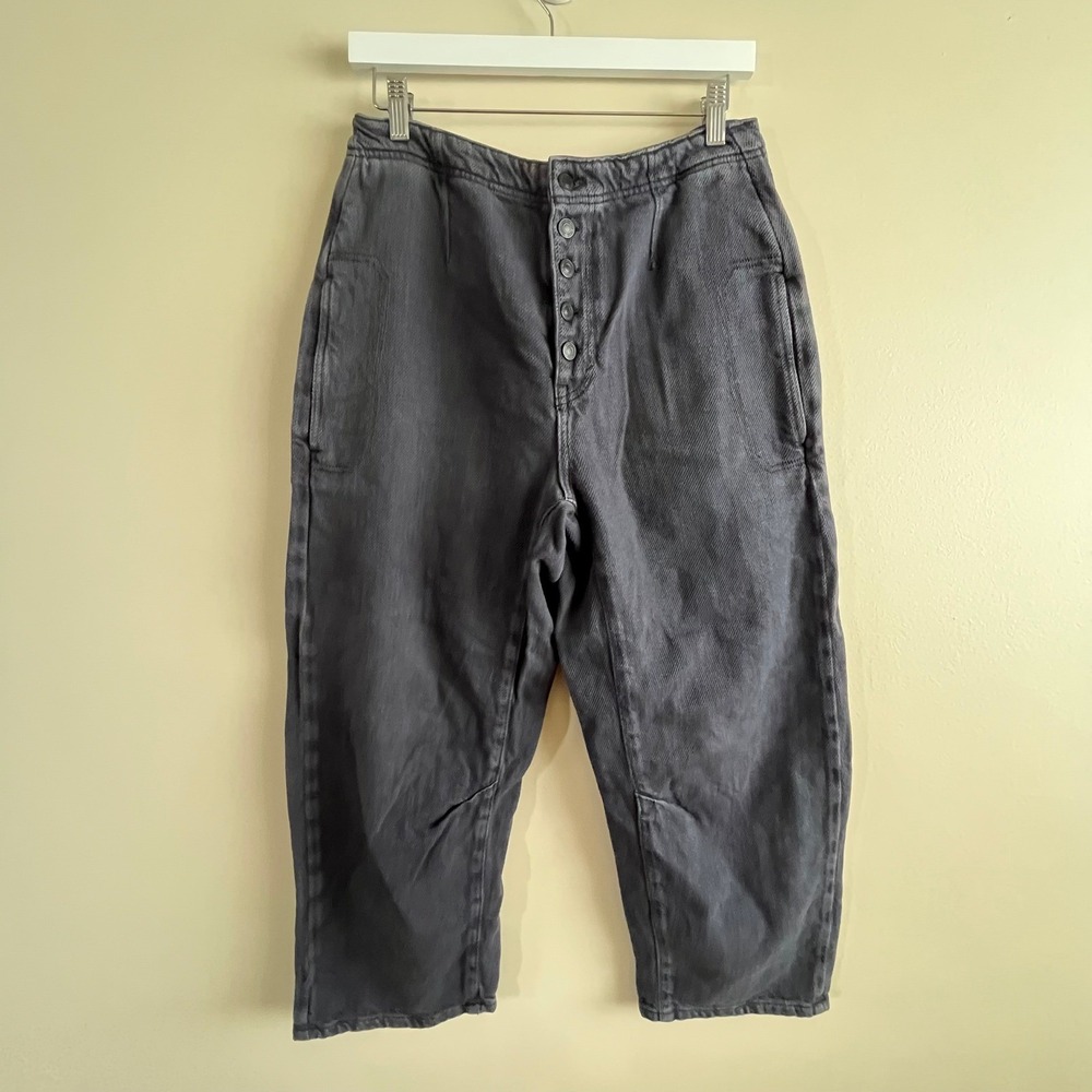 We The Free Osaka Mid Rise Barrel Jean Size 28 Charcoal Faded Button Fly